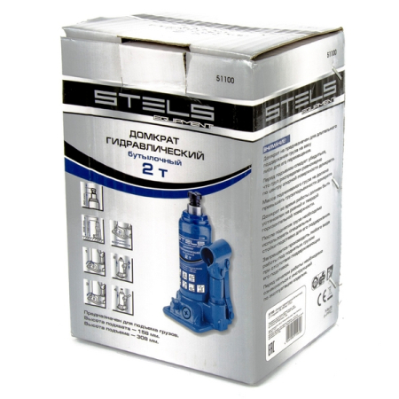 Домкрат гидравлический бутылочный, 2 т, 158-308 мм, Stels 51100