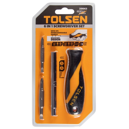 Отвертка со сменными вставками (битами), 6 в 1, TOLSEN TT20043
