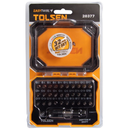 Набор вставок (бит) 1/4", SL, PH, PZ, Hex, Torx, TorxTR, SQ, 32 предмета, TOLSEN TT20377