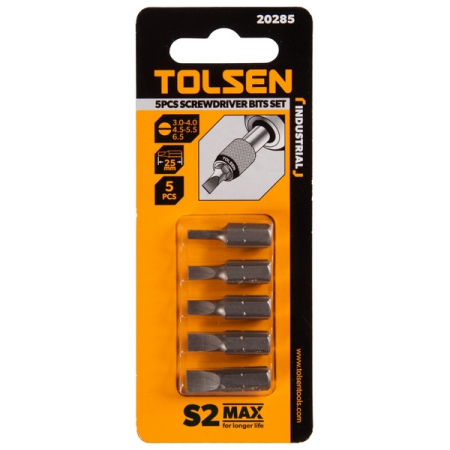 Набор вставок (бит) 1/4", Slotted, 3-6,5 мм, 25 мм, 5 предметов TOLSEN TT20285