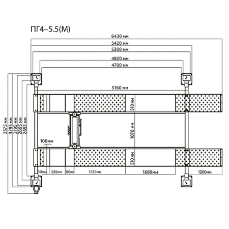 Подъемник 4-стоечный электрогидравлический, 5.5 т, для сход-развала, траверса, СТАНКОИМПОРТ ПГ4-5.5 (М) (380В)