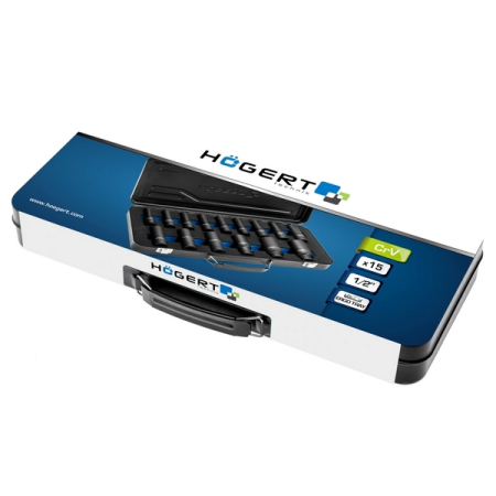 Набор ударных глубоких шестигранных головок 1/2", 10-32 мм, 15 шт, HOEGERT HT4R049