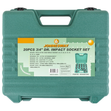 Набор головок торцевых ударных глубоких 3/4"DR, 24-46 мм, 20 предметов, Jonnesway S03AD6120S