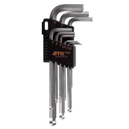 Набор Г-образных шестигранников 1,5-10 мм, с шаровым окончанием, удлиненные, 9 предметов, AFFIX AF06100109