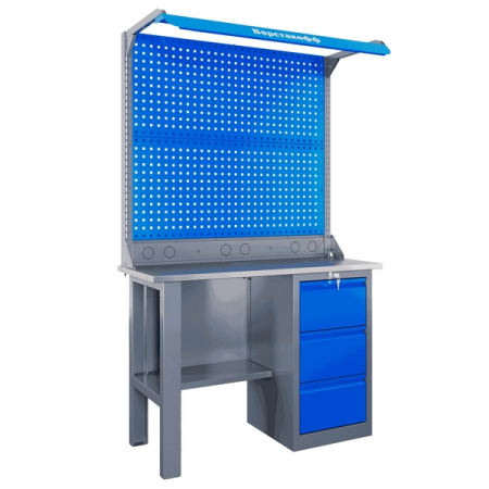 Верстак слесарный гаражный однотумбовый, двойной экран, освещение, Верстакофф SLF 121.13.1-2FR