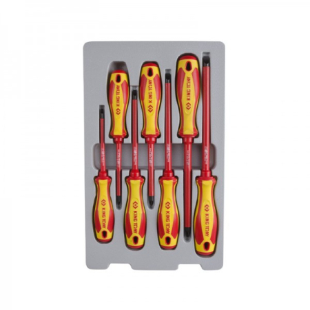 KING TONY 30607MR Набор диэлектрических отверток POZIDRIV, SLOTTED, 7 предметов