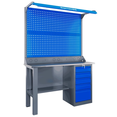 Верстак слесарный гаражный однотумбовый, двойной экран, освещение, Верстакофф SLF 141.15.2-2FR