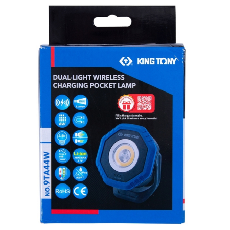 KING TONY 9TA44W Фонарь светодиодный, 8W COB LED + 3W SMD, Li-Ion, 3,7 В, Wireless магнитная