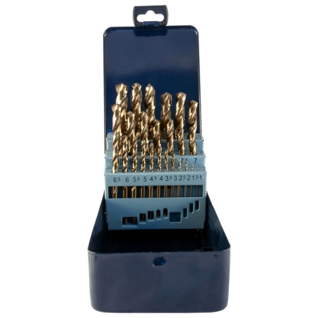 Набор спиральных сверл по металлу HSS Co, 1.0-13.0 мм, в металлическом кейсе, 25 шт, THORVIK TDBS25K5