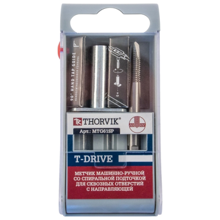 Метчик машинно-ручной T-DRIVE со спиральной подточкой для сквозных отверстий с направляющей в наборе М3x0.5, HSS-G Thorvik MTG305SP