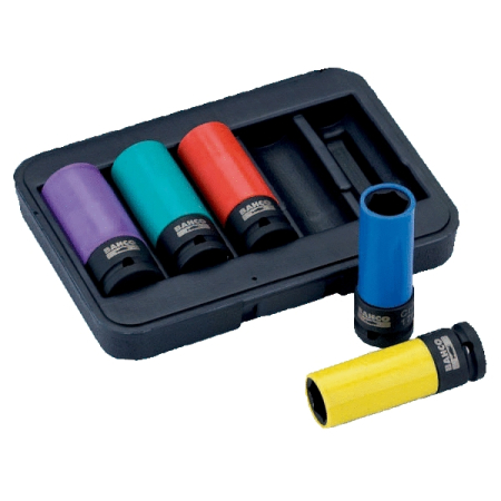 Набор глубоких ударных торцевых головок для колесных болтов 17, 19, 21, 22 и 24 мм, 1/2 дюйма, BAHCO BWSS12P5