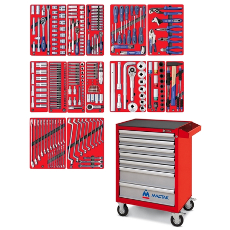 Набор инструментов "ПРОФИ" в красной тележке, 299 предметов МАСТАК 52-07299R