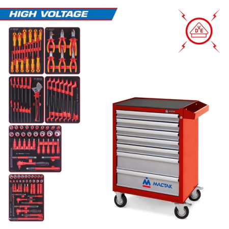 KING TONY 934-117AMRE Набор инструментов "HIGH VOLTAGE" в красной тележке, 117 предметов