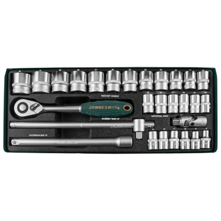 Набор головок торцевых 1/2"DR, 8-34 мм, 28 предметов, Jonnesway S04H4728S