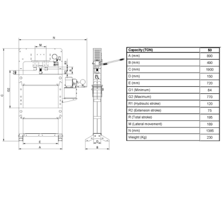 Пресс гидравлический с электроприводом приводом, напольный, 50 т, MEGA PRD50E