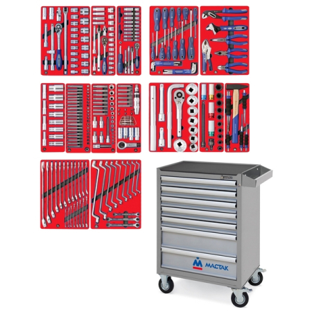 Набор инструментов "ПРОФИ" в серой тележке, 299 предметов МАСТАК 52-07299G