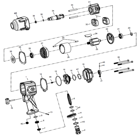 KING TONY 33461-BTK1 Ремкомплект для гайковерта 33461-100, ось стандартная (34,35,36)