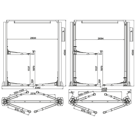 Подъемник автомобильный 2-стоечный электрогидравлический, 4,5 т, СТАНКОИМПОРТ PG213 (380В)