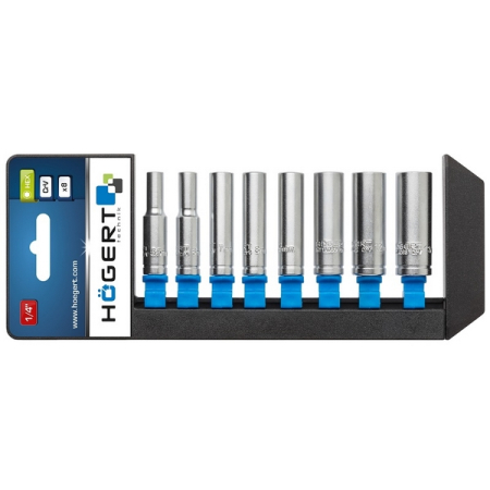 Набор торцевых головок шестигранных глубоких 1/4", 5,5-13 мм, 8 предметов, HOEGERT HT1A886 Набор торцевых головок шестигранных глубоких 1/4", 5,5-13 мм, 8 предметов, HOEGERT HT1A886