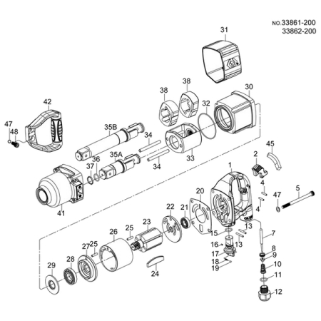 Ремкомплект для гайковертов 33861-200 и 33862-200, цилиндр (26) KING TONY 33861-A26