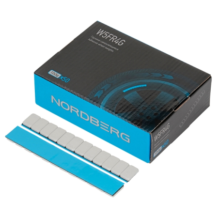 NORDBERG W5FR4G Грузики самоклеящиеся (12x5г, L=14см) Fe закругленные серые, 50 лент