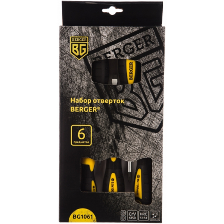 Набор отверток PH и SL, 6 предметов, BERGER BG1061