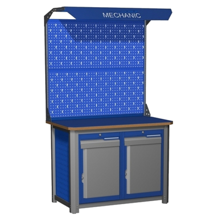 Верстак промышленный двухтумбовый с экраном и освещением Верстакофф MECHANIC-М12.11Э2С