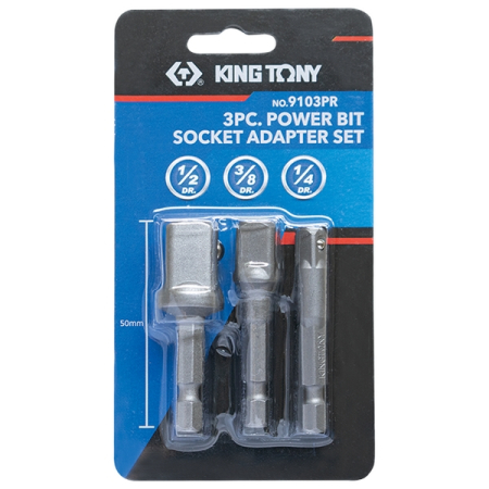 KING TONY 9103PR Набор держателей головок 1/4", 3/8", 1/2" для шуруповерта 1/4", 3 предмета