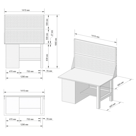 Верстак инструментальный однотумбовый, двойной экран, Great Wolf GWT-V1400T2