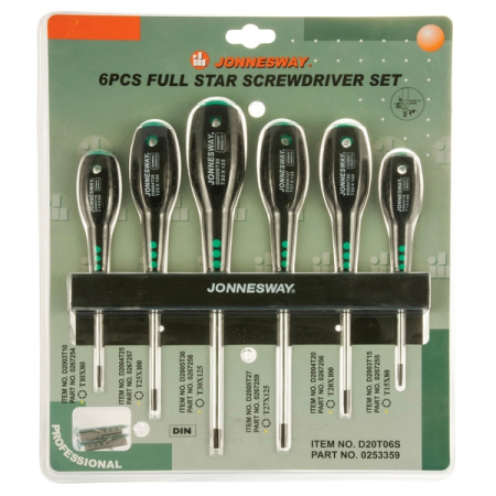 Набор отверток стержневых Full Star, TORX, 6 предметов, Jonnesway D20T06S