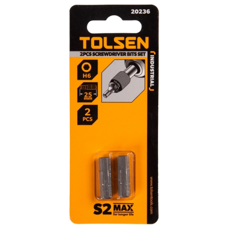 Набор вставок (бит) 1/4", HEX 6 мм, 25 мм, 2 предмета TOLSEN TT20236