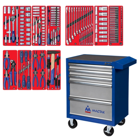 Набор инструментов "СТАНДАРТ" в синей тележке, 186 предметов МАСТАК 52-05186B