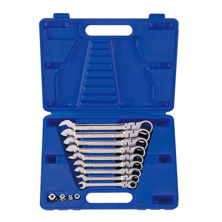 KING TONY 13013MR Набор ключей комбинированных трещоточных с шарниром 8-19 мм, адаптеры 13 предметов