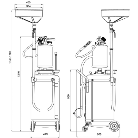 BAHCO BOD8903A Установка для слива и откачки масла, 90 л, с предкамерой BAHCO BOD8903A Установка для слива и откачки масла, 90 л, с предкамерой