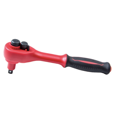 KING TONY 2771VE-55 Трещотка диэлектрическая 1/4", 150 мм, 24 зубца, флажковая с кнопкой