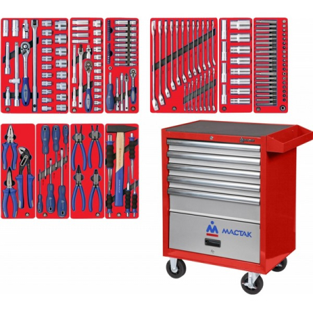 Набор инструментов "СТАНДАРТ" в красной тележке, 186 предметов МАСТАК 52-05186R01