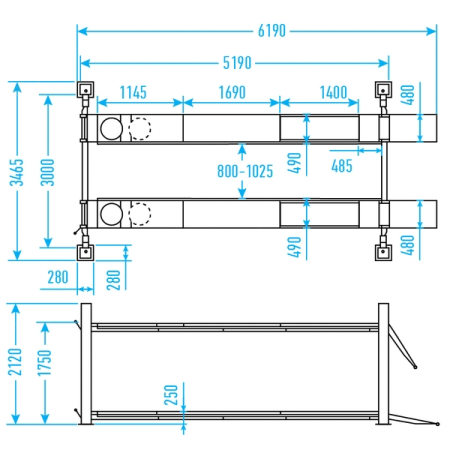 Nordberg 4450 Подъемник 4-стоечный электрогидравлический, 5т, без траверсы, мех.снятие, 380В, синий
