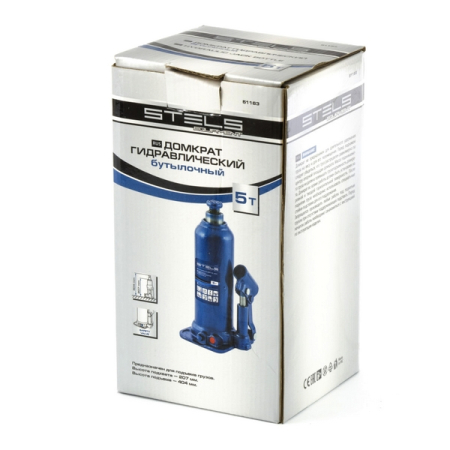 Домкрат гидравлический бутылочный, 5 т, 207-404 мм, Stels 51163