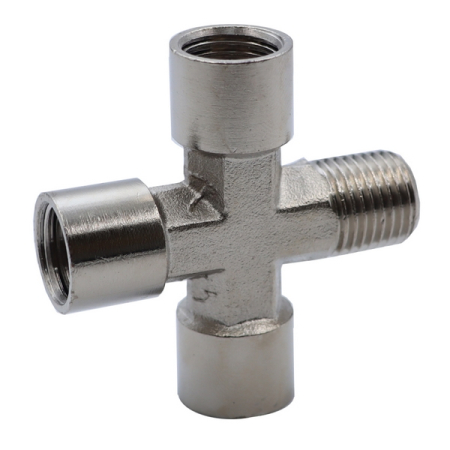 Переходник пневматический крест 3*F1/4"-M1/4", 1 шт, KraftWell KRW-TC14F3M