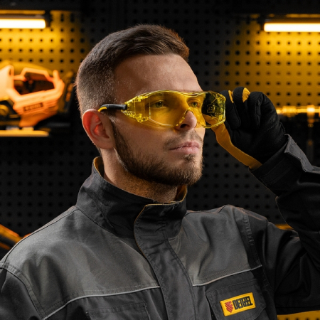 Очки защитные открытые, поликарбонатные, увеличенная желтая линза, DENZEL 89202