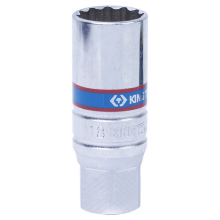 KING TONY 36B018 Головка свечная двенадцатигранная 3/8", 18 мм, L=65 мм, резиновый фиксатор