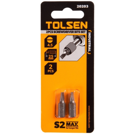Набор вставок (бит) 1/4", Slotted, 4,5x0,6 мм, 25 мм, 2 предмета TOLSEN TT20203