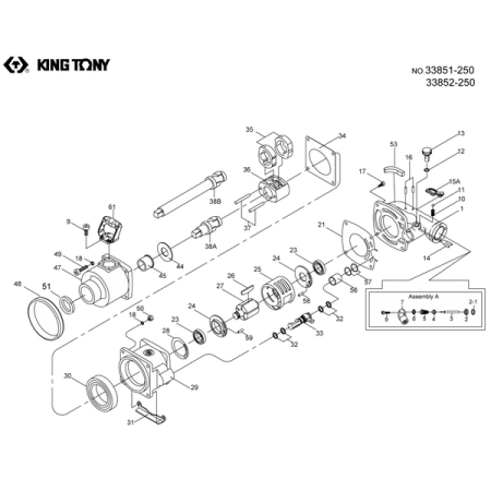 Ремкомплект для гайковерта 33852-250, ось удлиненная (38B) KING TONY 33851-B38B