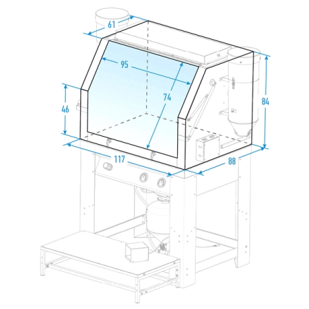 Nordberg NS10P Камера пескоструйная, фронтальная загрузка, 823 л, с напорной системой подачи абразива и циклонной фильтрацией
