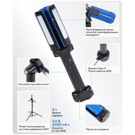 NORDBERG 1921 Фонарь светодиодный аккумуляторный складной 3,6В