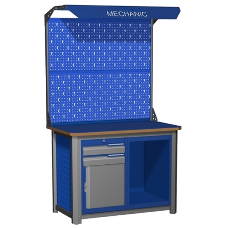 Верстак промышленный двухтумбовый с экраном и освещением Верстакофф MECHANIC-М12.2ПС2Э2С