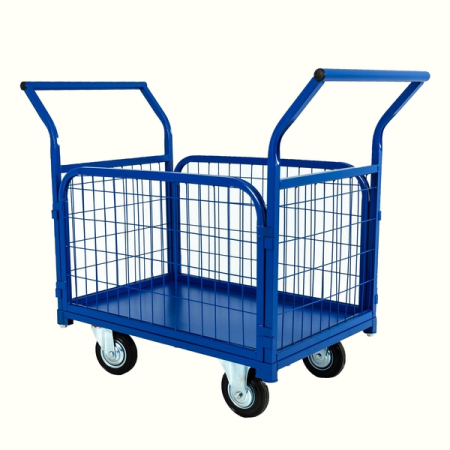 Тележка платформенная 700x1200 мм, с бортами из сетки и двумя ручками, г/п 435 кг, колеса 160 мм, TOR ТП-3С 1012415