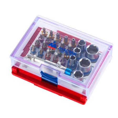 Набор вставок (бит) 1/4 дюйма, TORX, HEX, PZ, PH, SLOT, 28 предметов МАСТАК 058-10028C