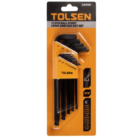 Набор Г-образных шестигранников, 0,05"-3/8", удлиненные, с шаровым окончанием, 13 предметов TOLSEN TT20090