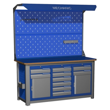 Верстак промышленный трехтумбовый с экраном и освещением Верстакофф MECHANIC-М15.262Э2С